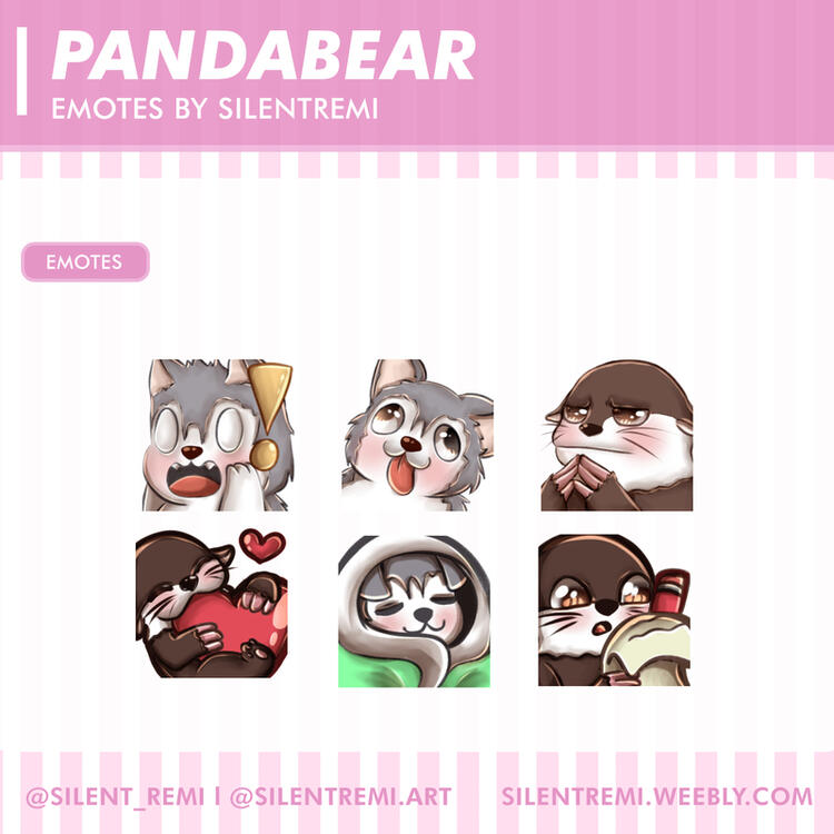 pandabear gift twitch emotes for streaming of a husky and an otter