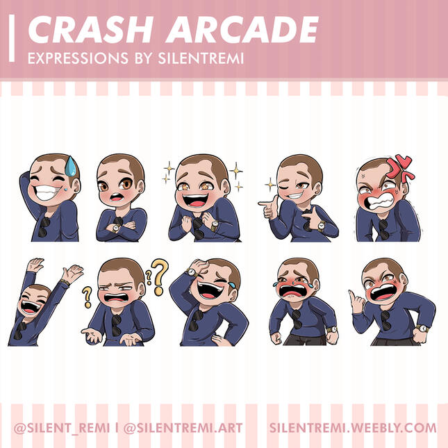 Telegram and WhatsApp Sticker for Crash Arcade witth several memes and expressions
